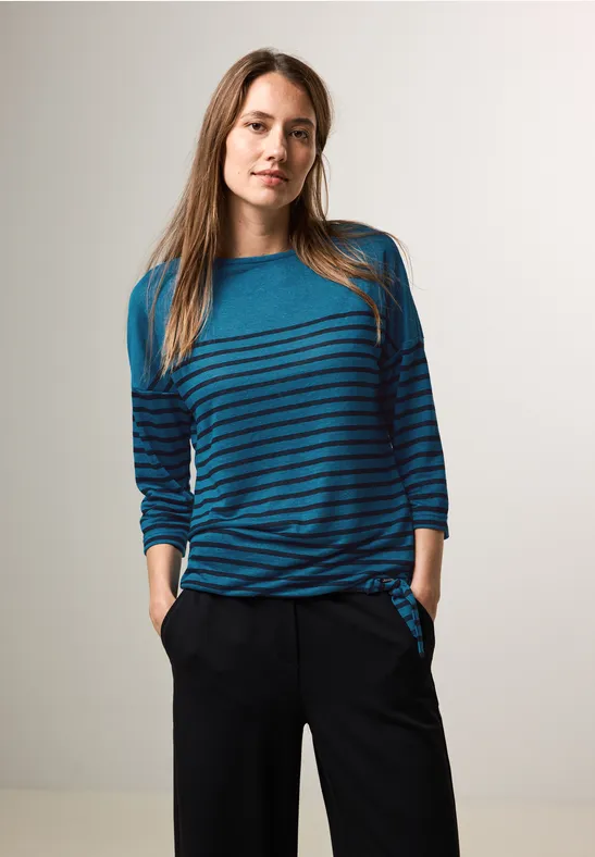 Gestreiftes Langarmshirt mit Knotendetail