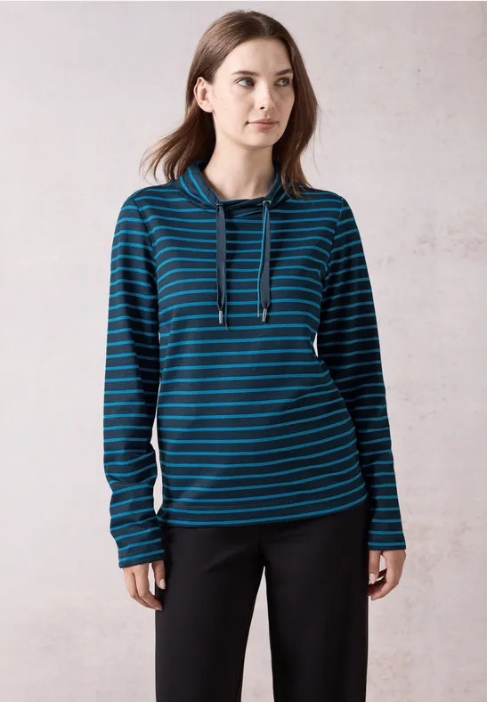 Gestreiftes Langarmshirt mit Wasserfallkragen