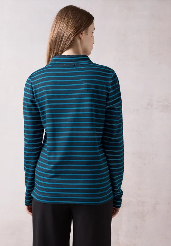 Gestreiftes Langarmshirt mit Wasserfallkragen