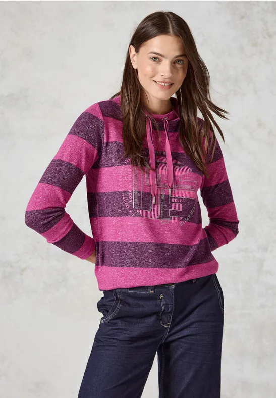 Gestreiftes Langarmshirt mit Kordelkragen