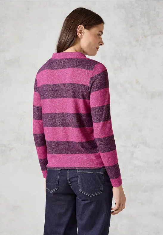 Gestreiftes Langarmshirt mit Kordelkragen