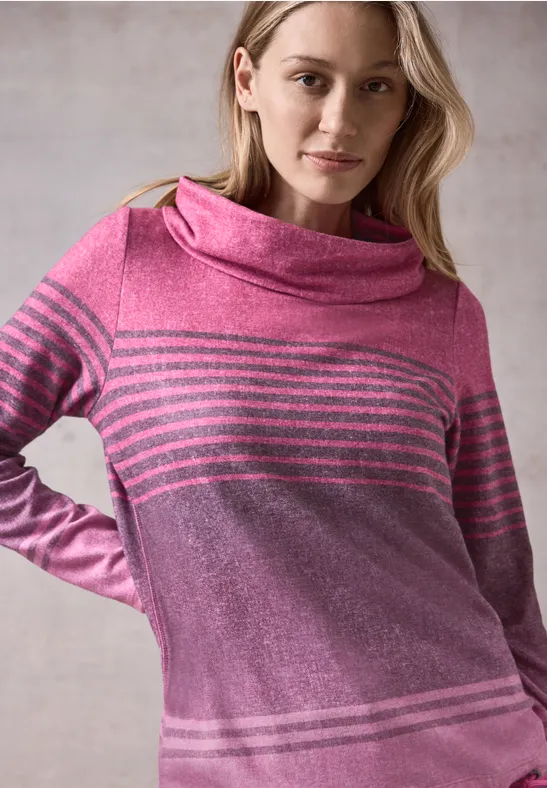 Gestreiftes Langarmshirt mit Wasserfallkragen