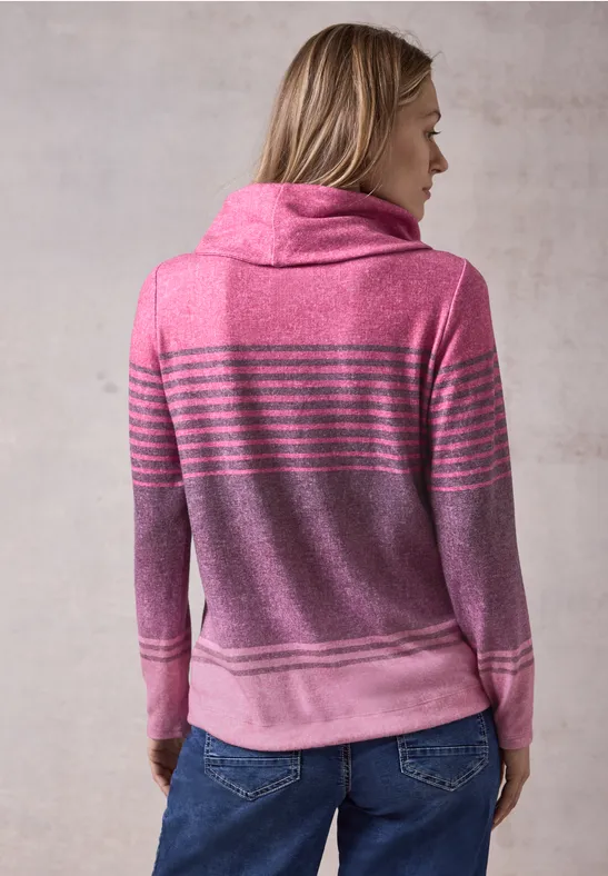 Gestreiftes Langarmshirt mit Wasserfallkragen
