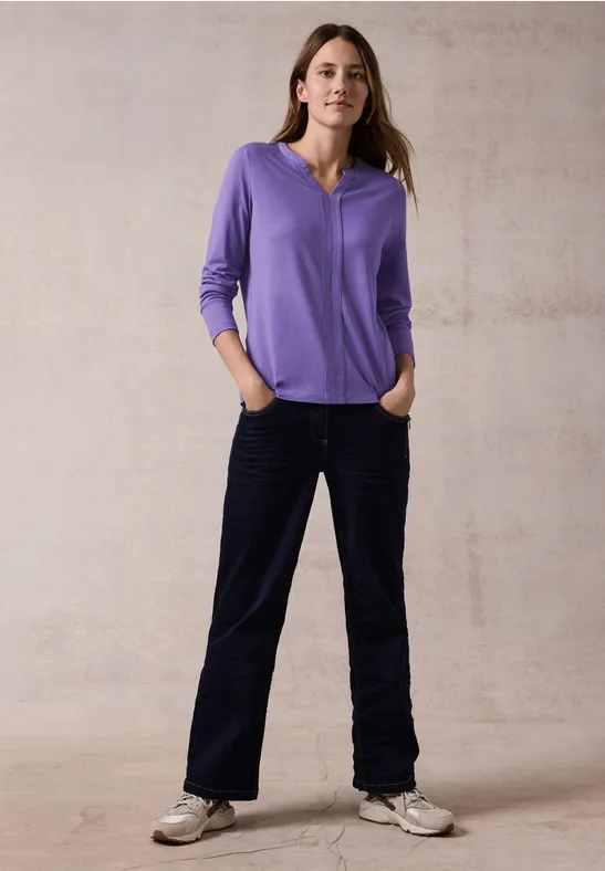 Damen Blusenshirt Tunika mit V-Ausschnitt