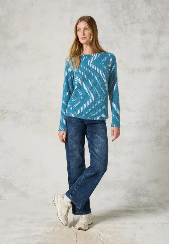 Gemusterter, flauschiger Strickpullover