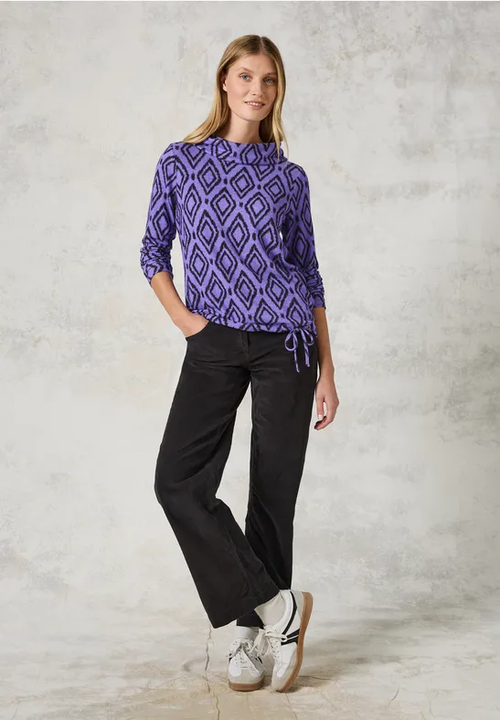 Shirt mit Print und Wasserfallausschnitt