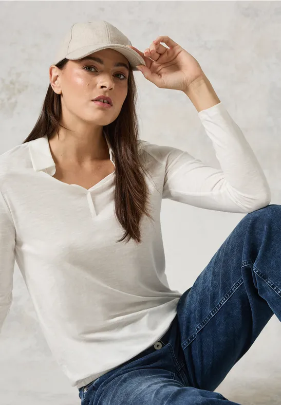 Damen Langarmshirt mit Polokragen