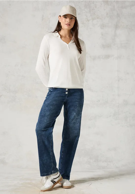 Damen Langarmshirt mit Polokragen