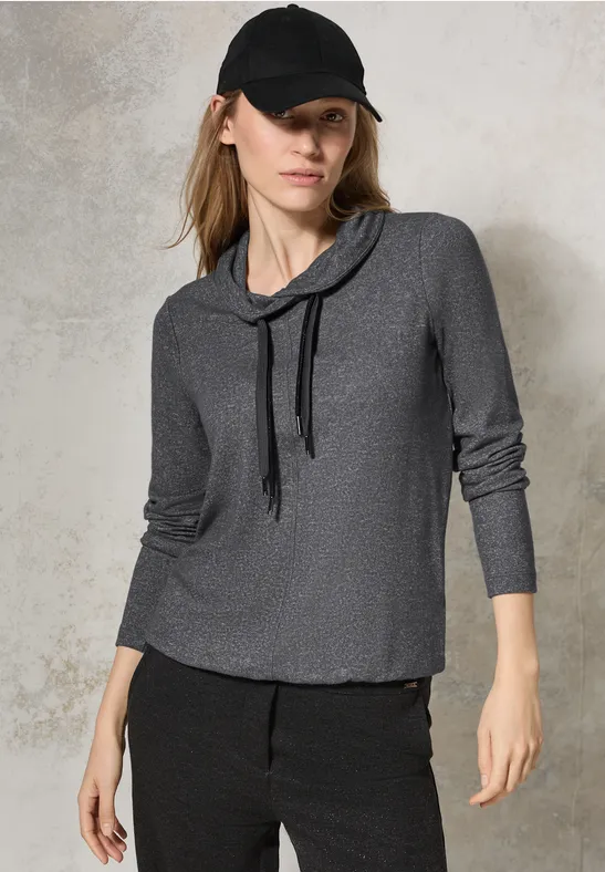 Elegantes Langarmshirt mit Wasserfallkragen
