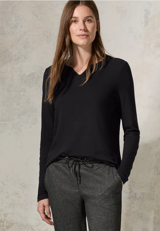 Damen Langarmshirt mit V-Ausschnitt