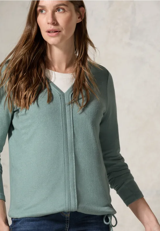 Langarmshirt mit V-Ausschnitt und Tunnelzug