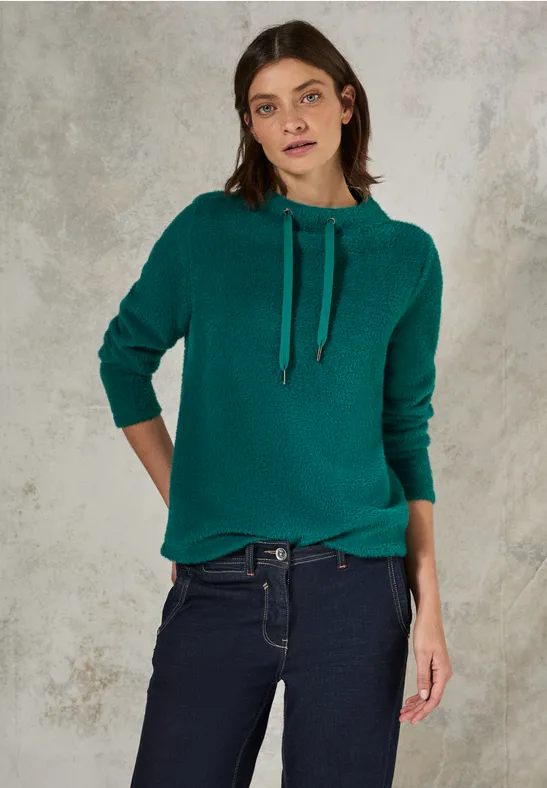 Lässiger Bouclé Strickpullover mit Kordelzug