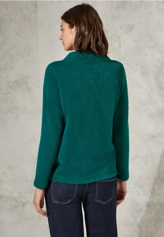 Lässiger Bouclé Strickpullover mit Kordelzug