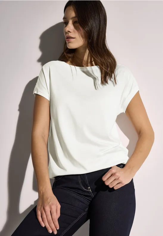 Damen Basic T-Shirt mit Raffärmeln