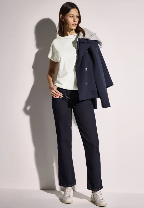 Damen Basic T-Shirt mit Raffärmeln