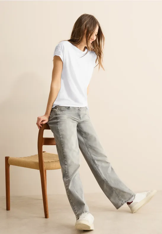Damen Basic T-Shirt mit Raffärmeln