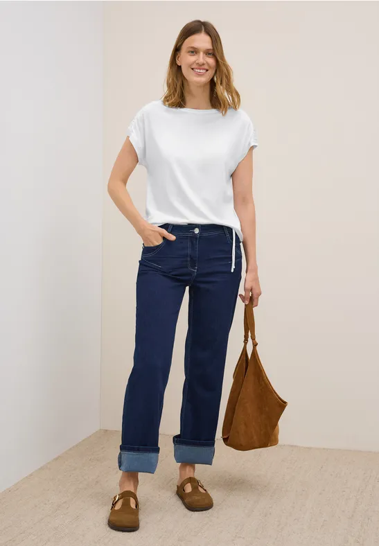 Damen Basic T-Shirt mit Raffärmeln