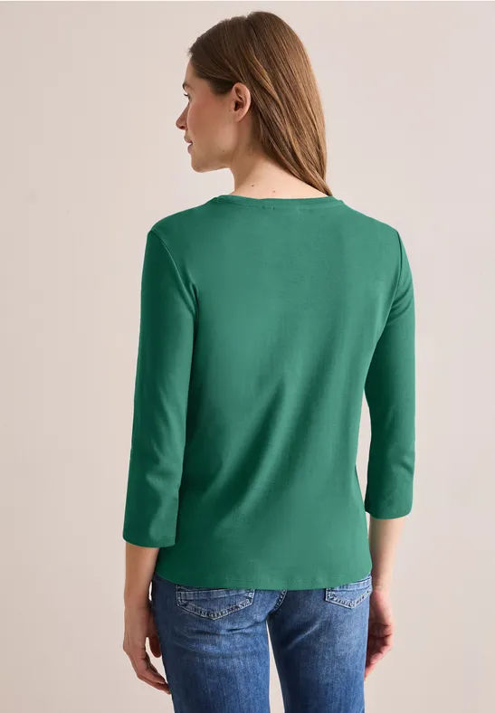 Damen Basic V-Ausschnitt 3/4-Arm Shirt
