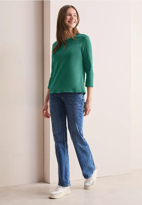 Damen Basic V-Ausschnitt 3/4-Arm Shirt
