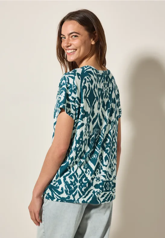 T-Shirt mit grafischem Muster und Knopfdetail