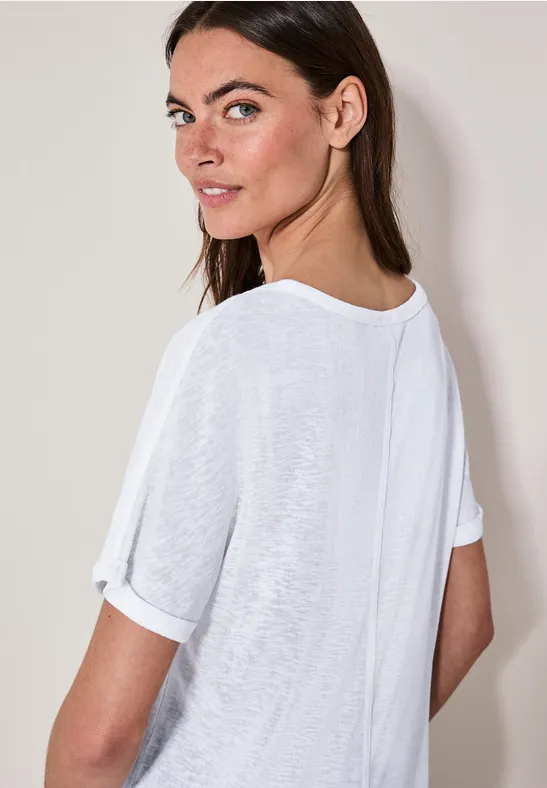 Locker geschnittenes Leinenmisch-T-Shirt mit Grafikprint
