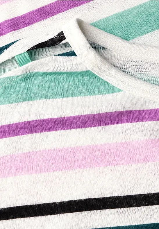 Gestreiftes T-Shirt in Leinenoptik mit Schulterdetail
