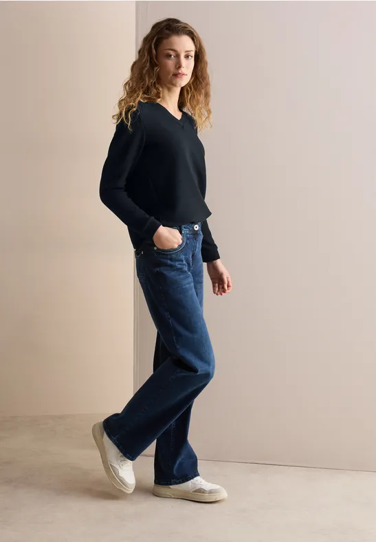 Damen Shirt mit V-Ausschnitt und Struktur