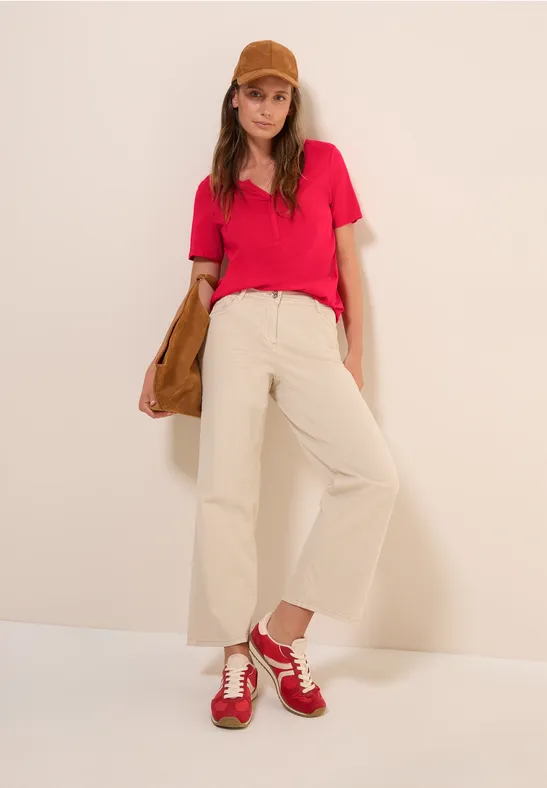 Rotes T-Shirt im Tunika-Stil aus Baumwolle