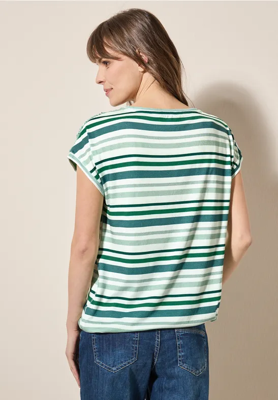 Gestreiftes T-Shirt mit gerafften Schultern
