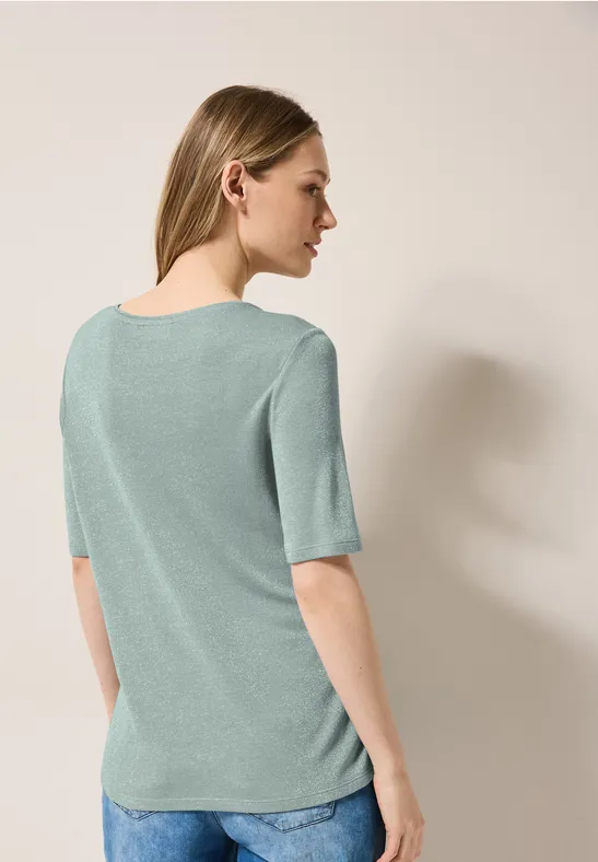 Schimmerndes Strickoberteil mit Rundhalsausschnitt