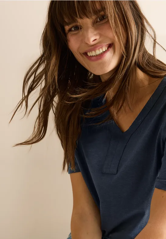 Damen T-Shirt im Tunika-Stil mit V-Ausschnitt