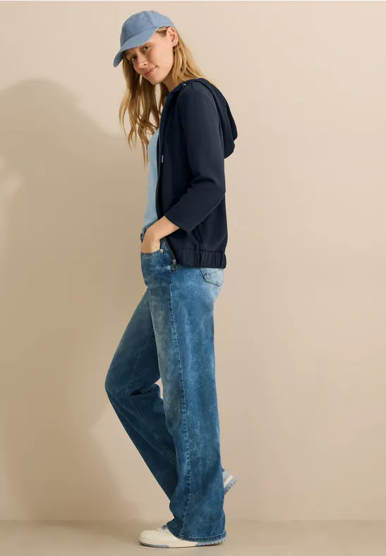 Damen Kapuzenjacke mit Reißverschluss und 3/4 Ärmeln