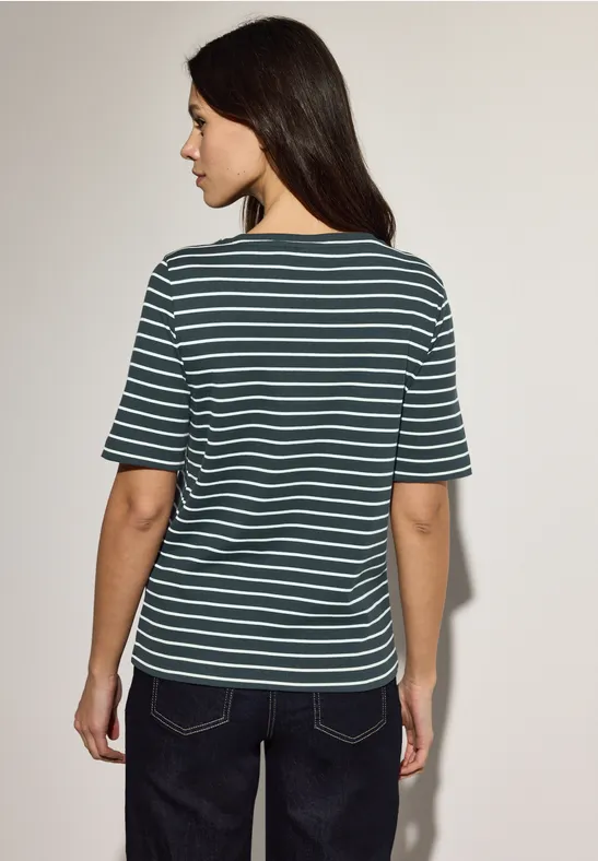 Gestreiftes Ripp-T-Shirt aus Baumwollmischung
