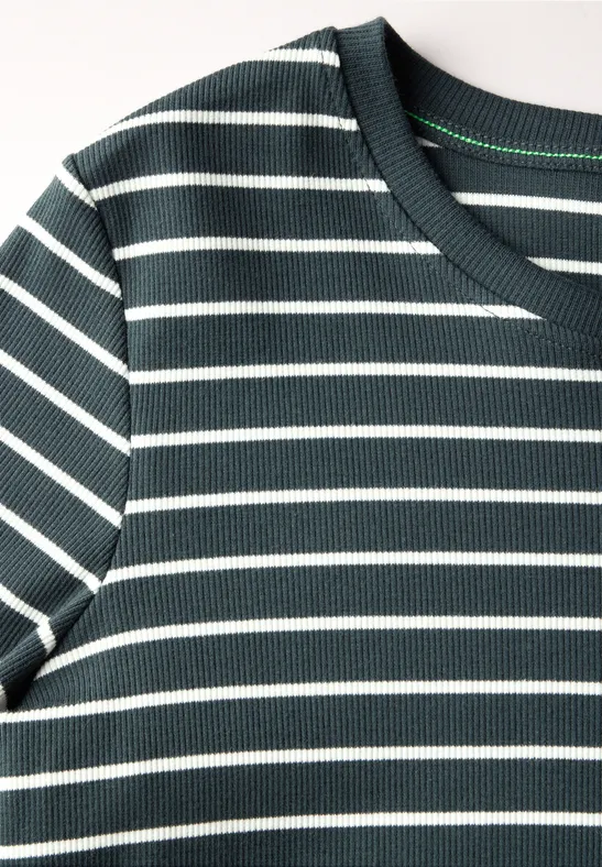 Gestreiftes Ripp-T-Shirt aus Baumwollmischung