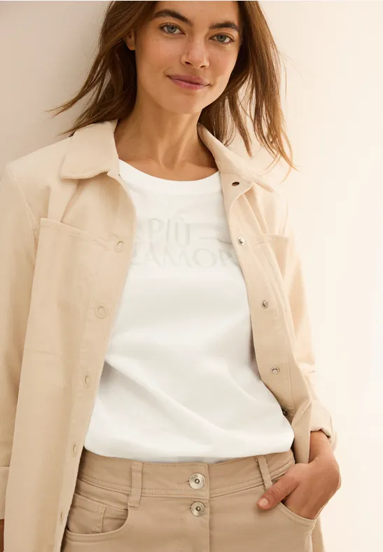 Klassisches weißes Baumwoll-T-Shirt mit Schriftzug