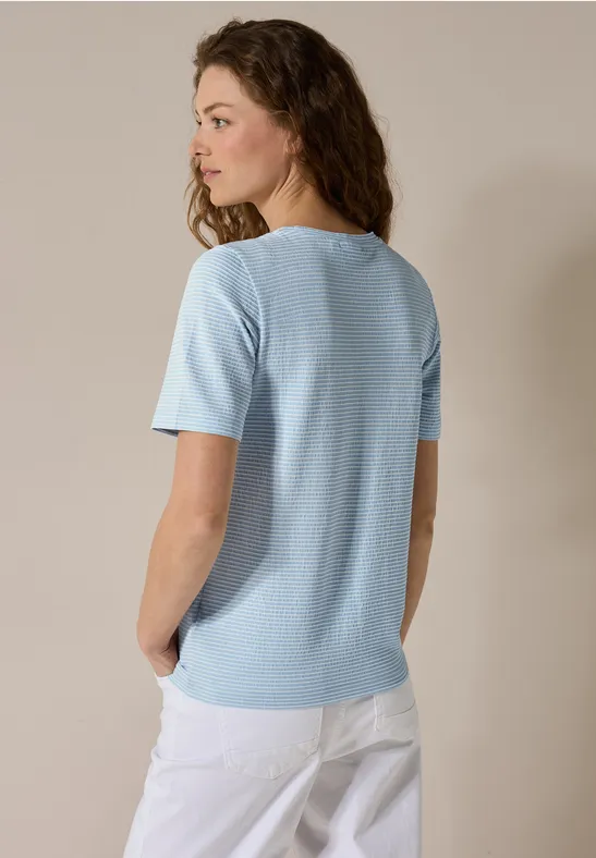 Strukturiertes Streifen-Kurzarm-T-Shirt
