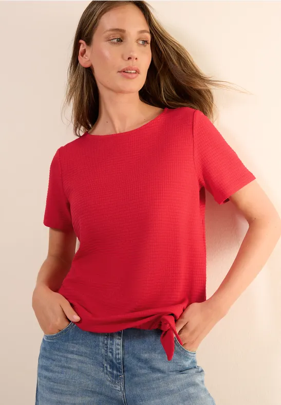 Struktur-Shirt mit Knoten am Saum