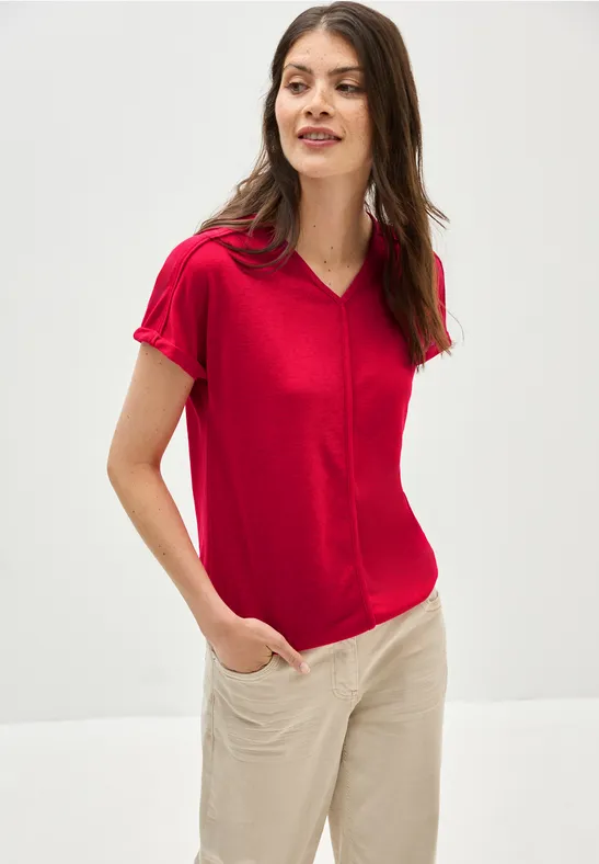 Lässiges V-Ausschnitt T-Shirt mit Nahtdetail