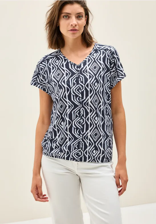 T-Shirt mit geometrischem Muster und V-Ausschnitt