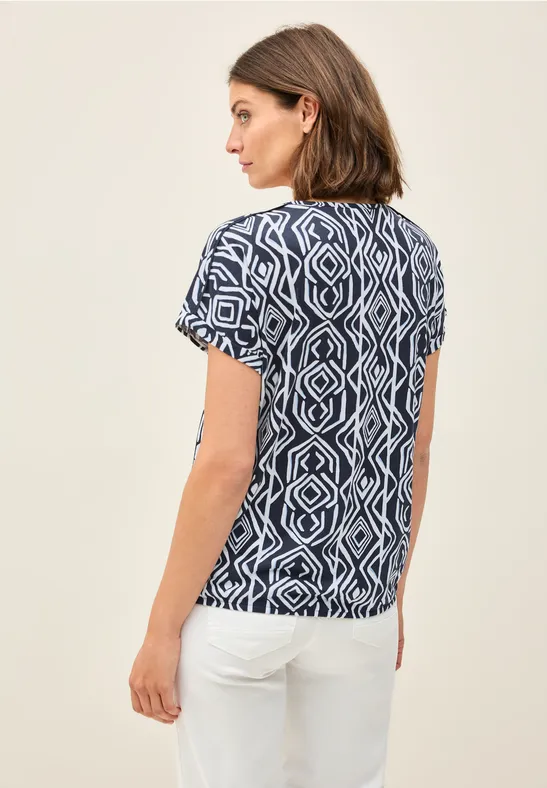 T-Shirt mit geometrischem Muster und V-Ausschnitt