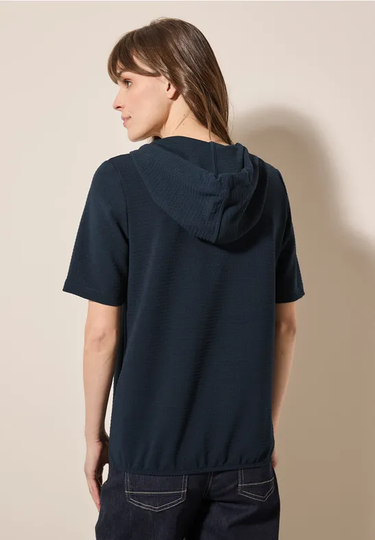 Damen Kurzarm Strukturierter Kapuzenpullover