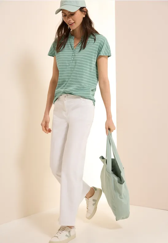 Gestreiftes Tunika-T-Shirt mit Knopfleiste