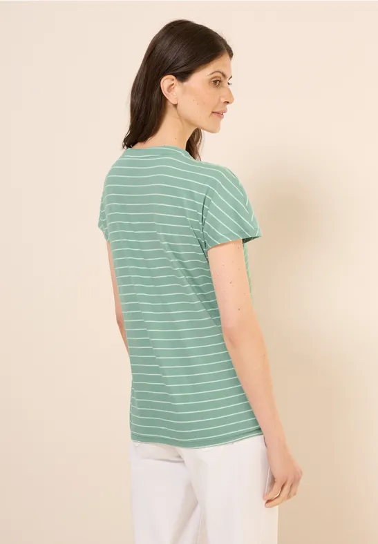 Gestreiftes Tunika-T-Shirt mit Knopfleiste