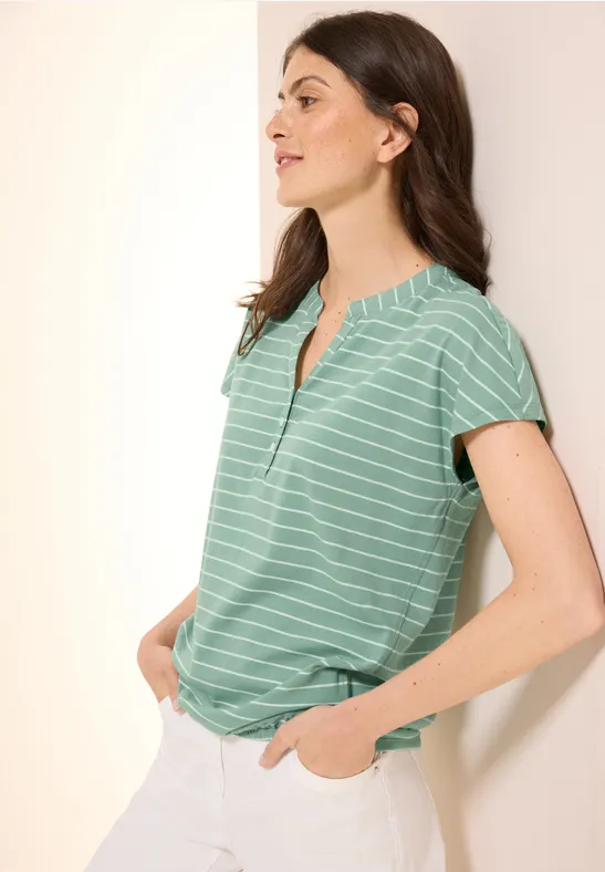 Gestreiftes Tunika-T-Shirt mit Knopfleiste