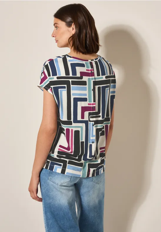 T-Shirt mit abstraktem Muster und kurzen Ärmeln