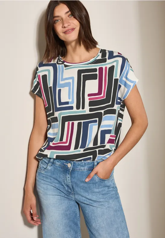 T-Shirt mit abstraktem Muster und kurzen Ärmeln