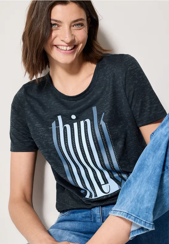 Burn-Out Grafik-T-Shirt mit Strasssteinen