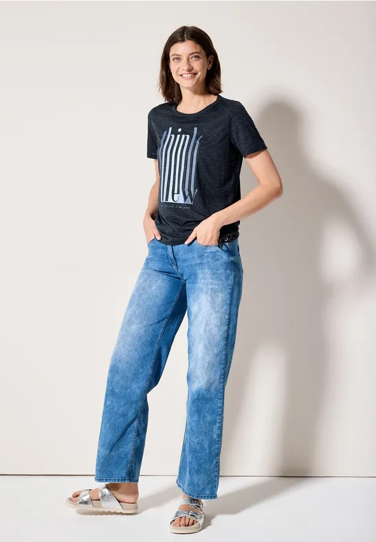 Burn-Out Grafik-T-Shirt mit Strasssteinen