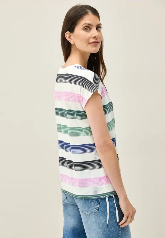 Gestreiftes Baumwoll-T-Shirt mit Seitenbändern