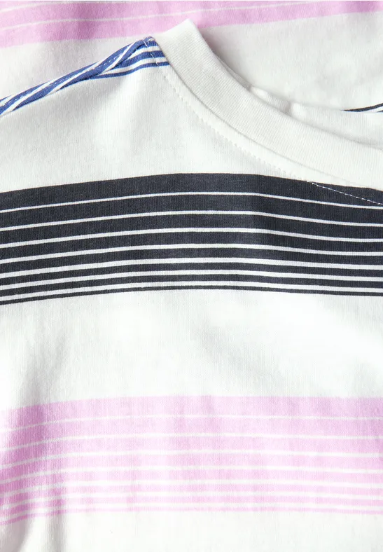 Gestreiftes Baumwoll-T-Shirt mit Seitenbändern
